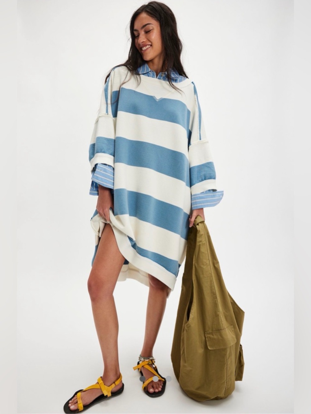 We The Free Blue and White Striped Swim Coverup